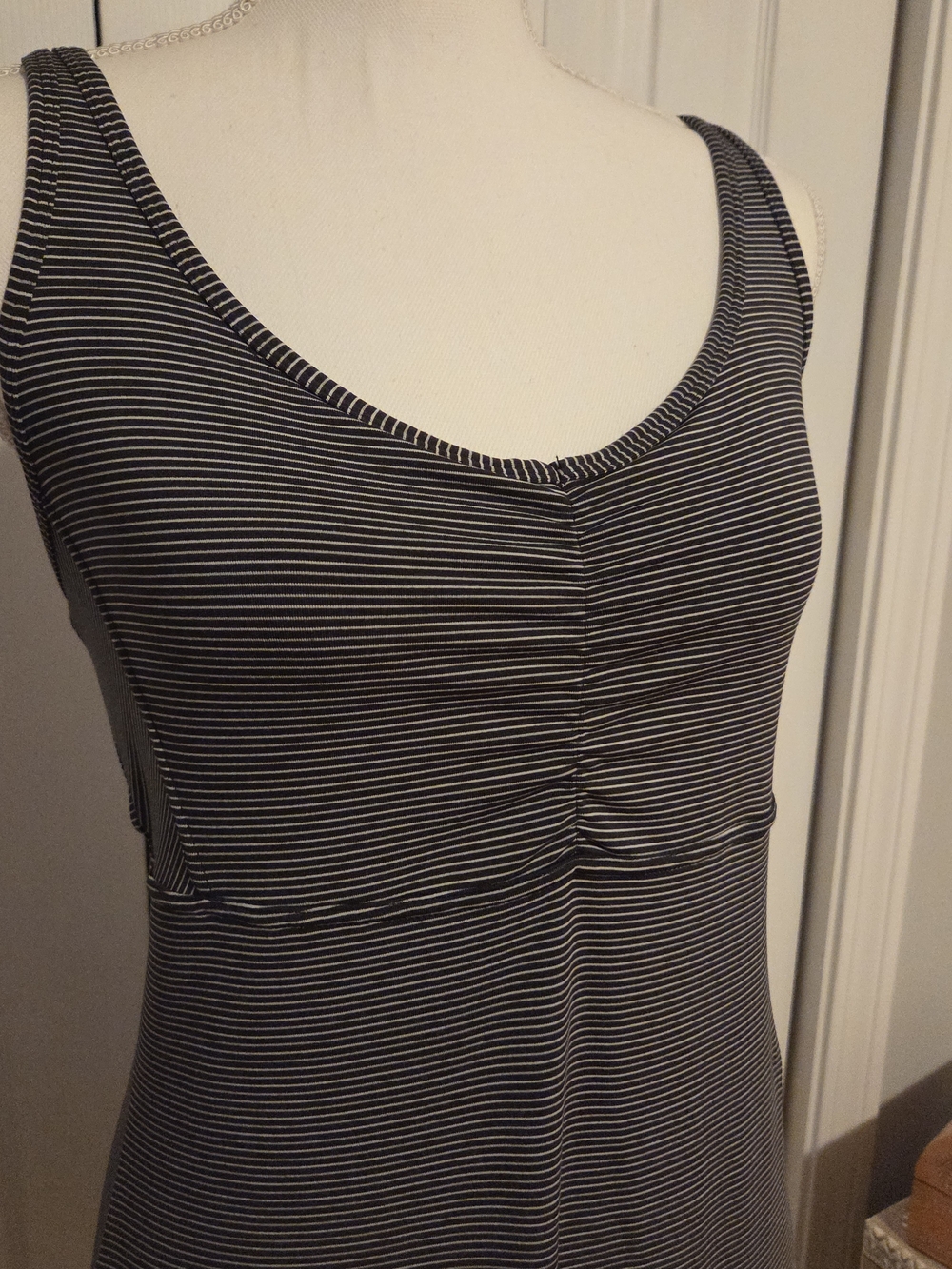 PrAna Striped Gray Sleeveless Midi Dress